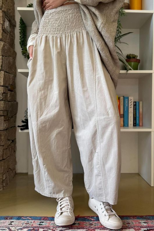 Lock Needlecord Shirring Barrel Pant Stone